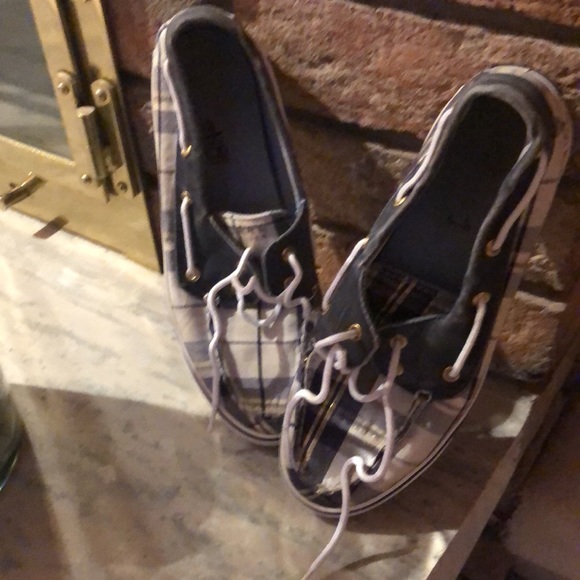 Sperry Topsiders tartan blue/white/gold good used condition 8M women’s - Picture 5 of 10